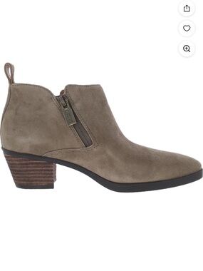 Vionic Cecily Waterproof Suede Ankle Boots Taupe Zip Block Heel Comfort Sz 6.5